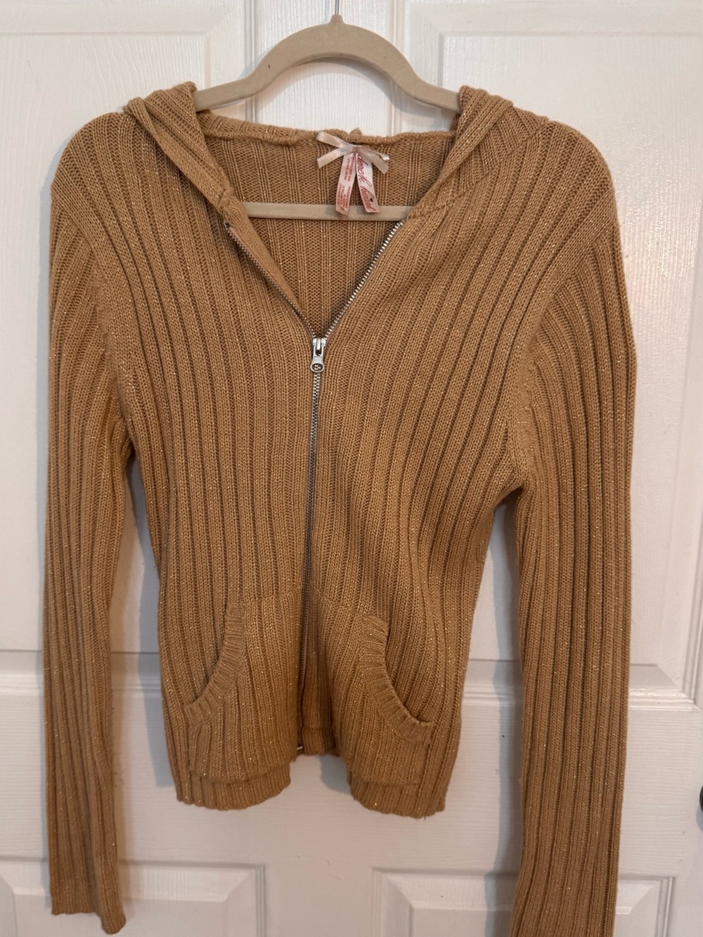 Derek Heart Camel Ribbed Zip Hoodie